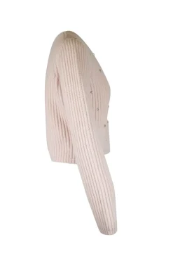 Soft pink knitted cashmere sweater with rhinestone embellishments