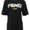 Special Edition Fendi x FILA black crewneck half-sleeve pullover slogan T-Shirt featuring Fendi Mania logo motif