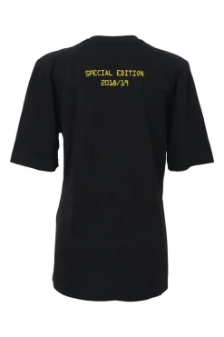 Special Edition Fendi x FILA black crewneck half-sleeve pullover slogan T-Shirt featuring Fendi Mania logo motif