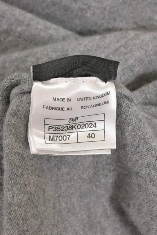 Sports Line grey cashmere jersey hooded long cardigan with contrasting orange trim and back stripe appliqué