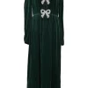 Strass bow-embellished rayon-blend velvet Camille keyhole-front long sleeve tea dress