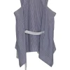 Striped navy cotton poplin bi-layer racerback tank top with pleated back