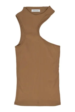 Tan nylon-blend micro rib knit Lesly racerback tank top