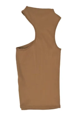 Tan nylon-blend micro rib knit Lesly racerback tank top