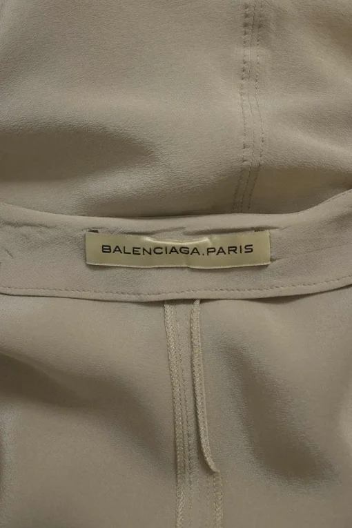Taupe bias-cut portrait neckline cowl-back dolman sleeve blouse