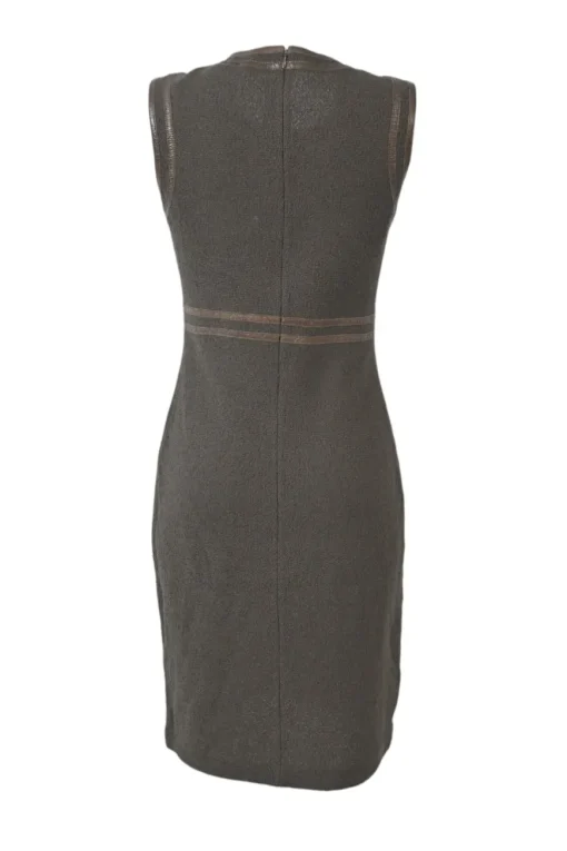 Taupe brown bouclé knit slit-back sleeveless sheath dress