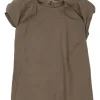 Taupe brown draped cap sleeve blouse