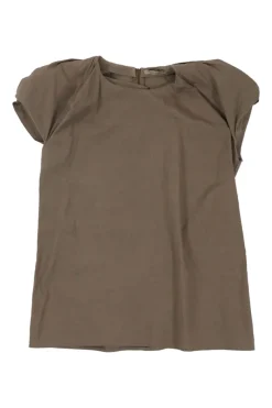Taupe brown draped cap sleeve blouse