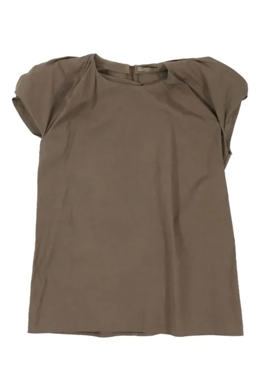 Taupe brown draped cap sleeve blouse