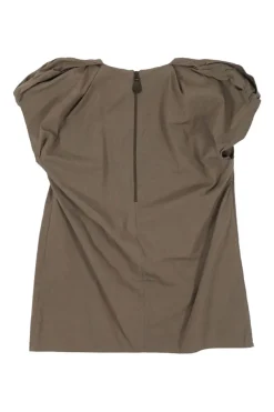 Taupe brown draped cap sleeve blouse