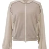 Taupe cashmere jersey knit zip blouson cardigan