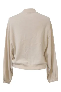 Taupe cashmere jersey knit zip blouson cardigan