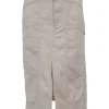 Taupe cotton-linen blend Prime slit-front cargo midi skirt