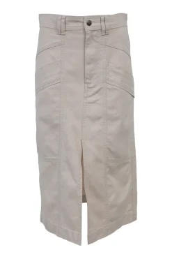 Taupe cotton-linen blend Prime slit-front cargo midi skirt