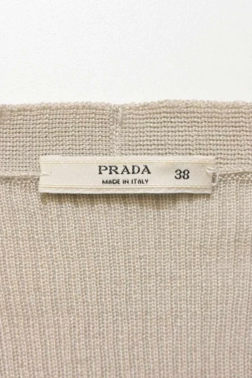 Taupe fully-fashioned knit puff sleeve button-front plunge neck cardigan