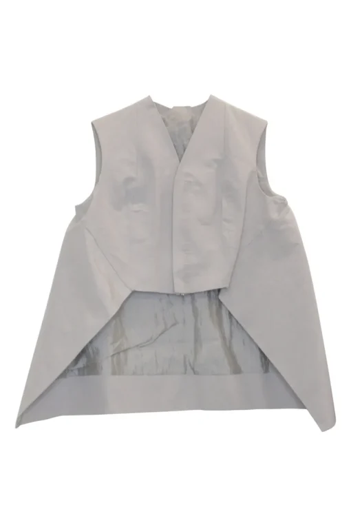 Taupe grey cotton-blend swing-style origami paneled waistcoat with high-low hem