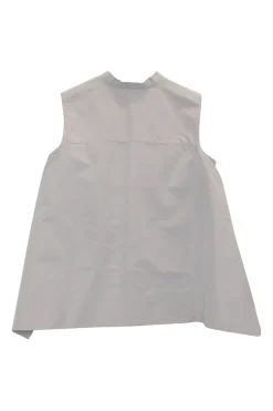 Taupe grey cotton-blend swing-style origami paneled waistcoat with high-low hem