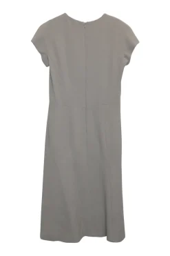 Taupe grey wool crêpe pullover short sleeve empire waist mini A-line dress