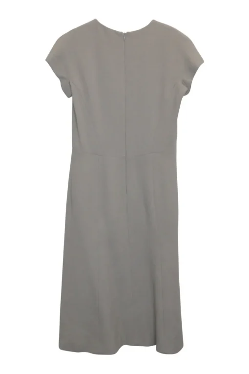 Taupe grey wool crêpe pullover short sleeve empire waist mini A-line dress