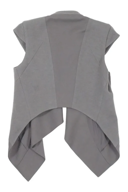 Taupe grey wool draped open-front cap sleeve waistcoat