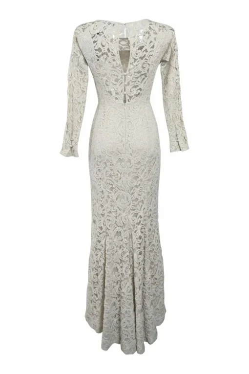 Taupe ivory layered viscose-blend floral lace bateau neck mermaid gown with keyhole back