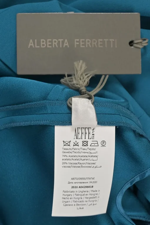 Teal acetate-blend bateau neck shift dress with cascade drape batwing sleeves