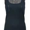 Teal blue metallic jersey knit scoop tank top