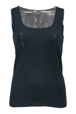 Teal blue metallic jersey knit scoop tank top