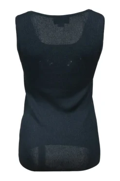 Teal blue metallic jersey knit scoop tank top