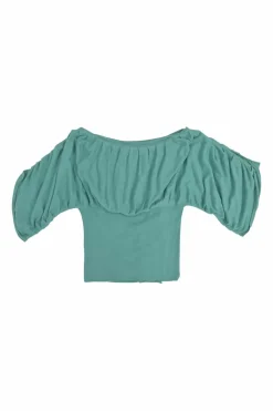 Teal draped silk-cashmere blend floral-embroidered bateau neck dolman sleeve knit blouse