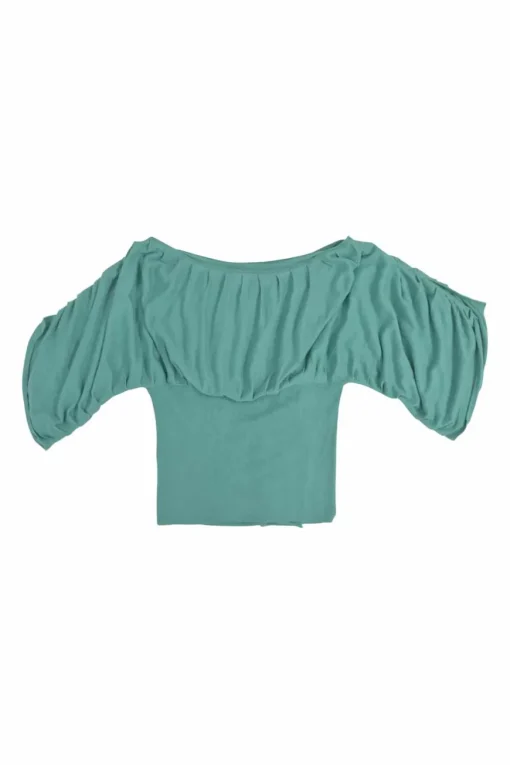 Teal draped silk-cashmere blend floral-embroidered bateau neck dolman sleeve knit blouse