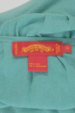 Teal draped silk-cashmere blend floral-embroidered bateau neck dolman sleeve knit blouse