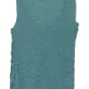 Teal polyester scrunch plissé pullover tank top