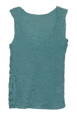Teal polyester scrunch plissé pullover tank top