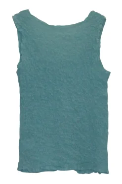 Teal polyester scrunch plissé pullover tank top