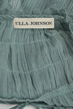 Teal semi-sheer crinkle silk tie-front ruffle swing top