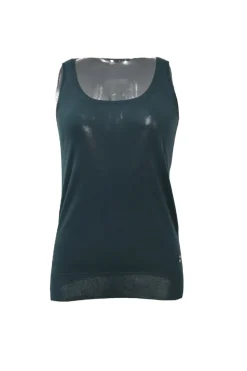 Teal semi-sheer jersey knit tank top
