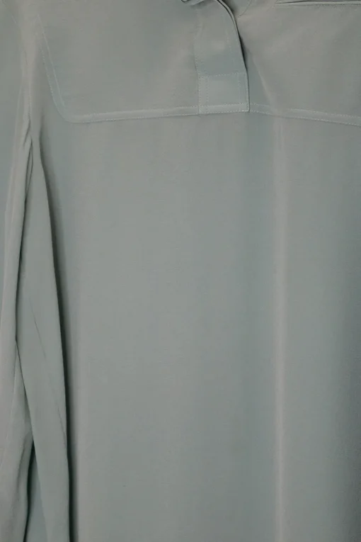 Teal silk band collar half-button pullover blouse