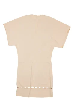Tender pink acetate-blend cap sleeve mini sheath dress with cutout hem