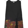 Terracotta and black silk abstract painterly print side slit slip dress with adjustable tie straps