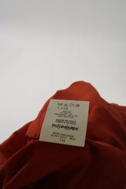 Terracotta cotton poplin classic collar button-front shirt featuring origami ribbon-trimmed placket