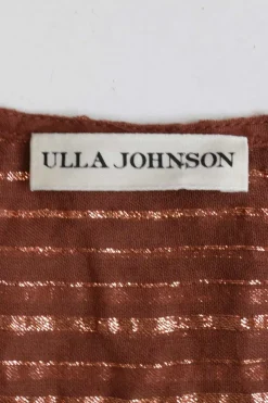 Terracotta cotton-blend gauze striped jacquard pullover tassel tie flutter sleeve top