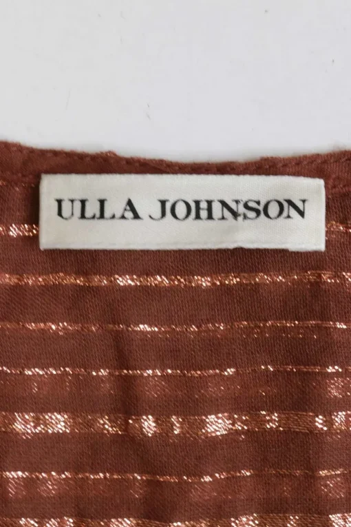 Terracotta cotton-blend gauze striped jacquard pullover tassel tie flutter sleeve top