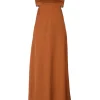 Terracotta polyester cutout slip dress with adjustable spaghetti straps