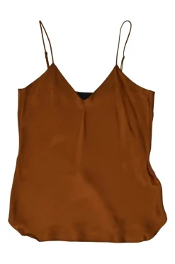 Terracotta silk slip-style camisole with adjustable spaghetti straps
