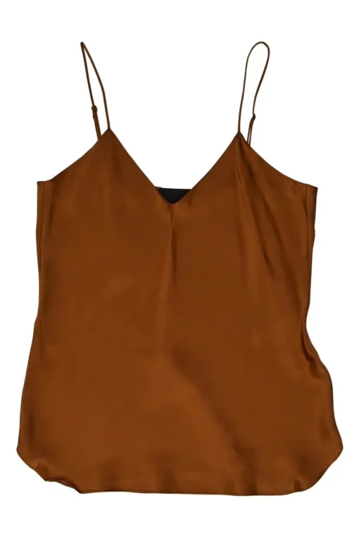 Terracotta silk slip-style camisole with adjustable spaghetti straps