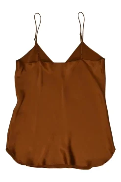 Terracotta silk slip-style camisole with adjustable spaghetti straps