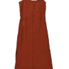Terracotta triacetate button-loop tie-back midi sun dress with fringe hem
