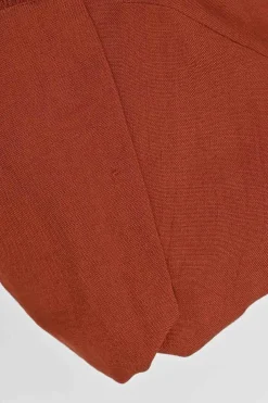 Terracotta triacetate button-loop tie-back midi sun dress with fringe hem