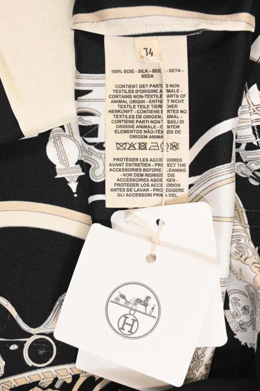 Tri-colour silk 'Ex-Libris' print band collar shirt featuring original artwork by Hugo Grygkar